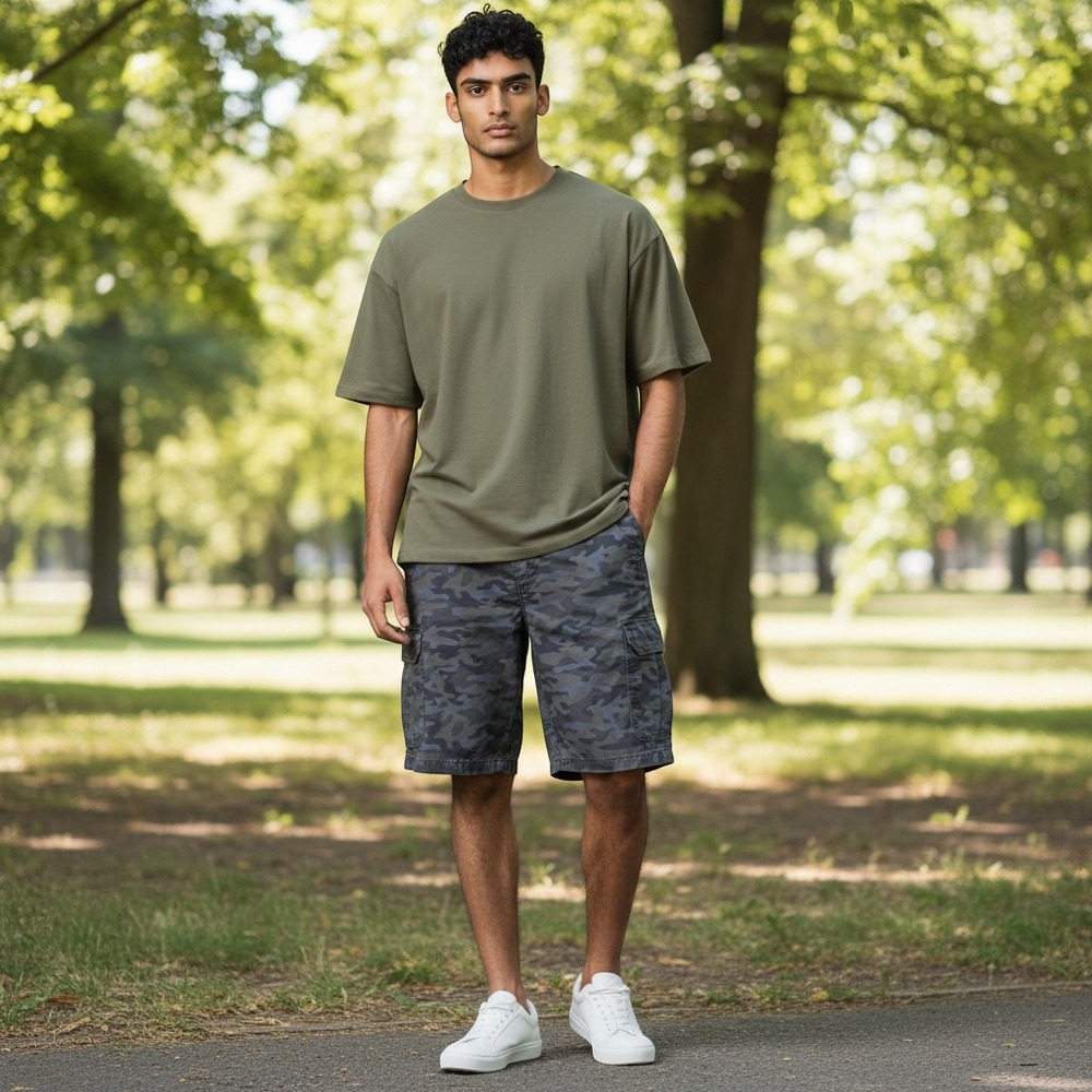 Lee Mens Extreme Motion Camo Cargo Shorts Grey Olive Green Size 42 112314445 - Picture 1 of 7